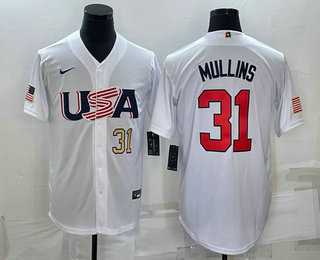 Mens USA Baseball #31 Cedric Mullins Number 2023 White World Classic Stitched Jersey